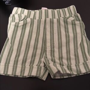 Kate Quinn Green and White High-Waisted Striped Shorts